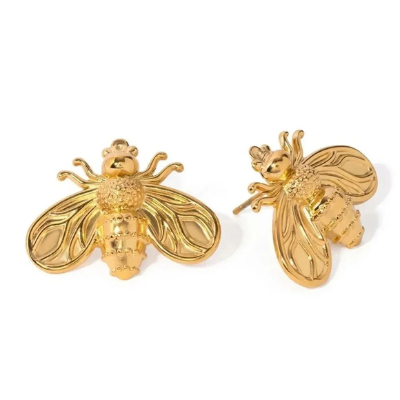 Bee Golden 18K Gold Plated Stainless Steel Waterproof Earrings - Picture 3 of 15